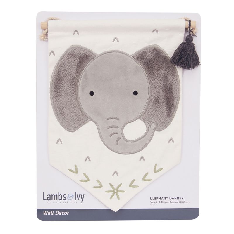 Lambs & Ivy Elephant Canvas Banner Nursery Wall Art / Wall Hanging - White/Gray, 3 of 5