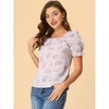 Allegra K Women's Square Neck Puff Short Sleeve Ruched Front Ruffle Floral Top - 2 of 4