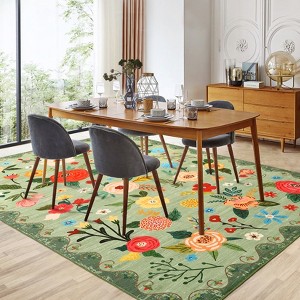 Modern Washable Area Rug for Living Room, Vintage Floral Floor Rug with Non Slip Backing, Low Pile Resistant Carpet for Home, - 1 of 4