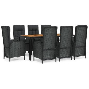 vidaXL 9-Piece Patio Dining Set - Black Poly Rattan with Reclining Chairs, Thick Cushions, and Acacia Wood Tabletop - 1 of 4