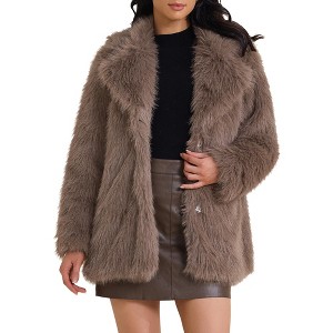 INSPIRE CHIC Women's Faux Fur Fluffy Long Sleeve Lapel Winter Outerwear Coat - 1 of 4