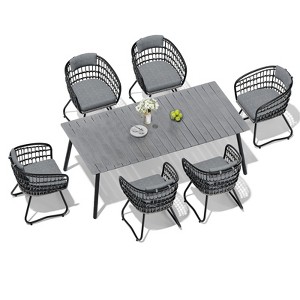 Crestlive Products Outdoor Dining Set Patio Dining Table with Rattan Dining Chairs Wooden-Like Top and Aluminum Frame Umbrella Hole - 1 of 4