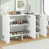 MAYEERTY Minimalist Cream Style Shoe Cabinet, 5 Solid Wood Legs Wave Doors Adjustable Shelves, White - 2 of 4