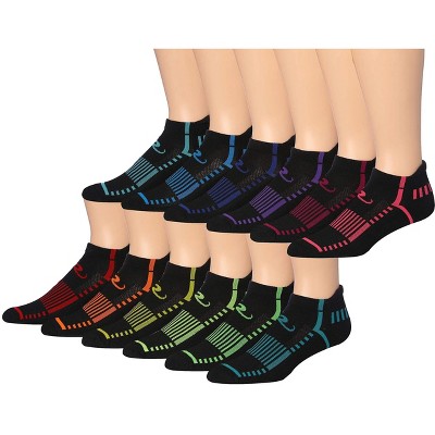 JAMES FIALLO Men's 12 Pairs Running & Athletic Turbo Brights Set Patterned Performance Low Cut Socks, Size M/L