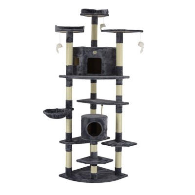 80'' Gray Cat Tree House with Sisal Scratching Posts