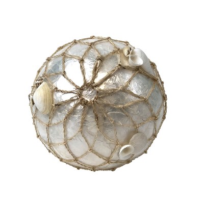 Beachcombers 3.5" Decorative Abaca Net Round Silver Capiz Ball w/ Seashells Tabletop Figurine