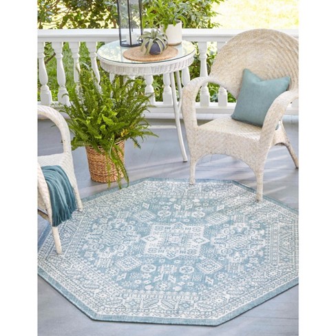 Unique Loom 5' 3 X 5' 3 Octagon Indoor/outdoor Aztec Aqua Area Rug : Target