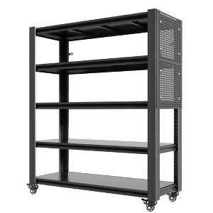 NicBex 72/78"H 5 Tier Metal Garage Shelving,Heavy Duty Storage Shelves with Pegboard and Wheel,Adjustabl Shelving Unit for Warehouses,Kitchens,Black - 1 of 4
