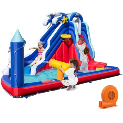 Infans 6-In-1 Inflatable Water Park w/750W Blower Climbing Wall Blowup Water Slide