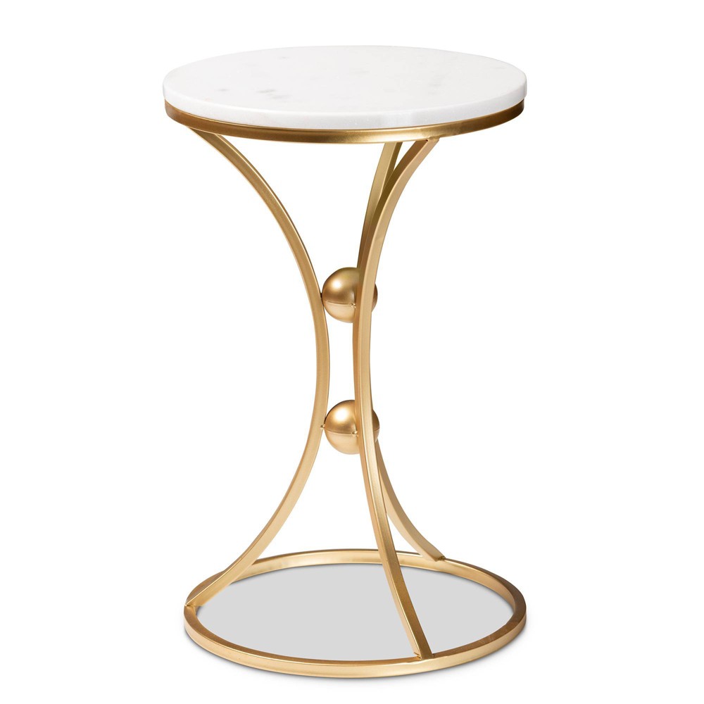 Photos - Coffee Table Tarmon Metal End Table with Marble Tabletop Gold - Baxton Studio