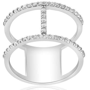 Pompeii3 1/2ct Designer Diamond Right Hand Wide H Shape Fashion Ring 10K White Gold