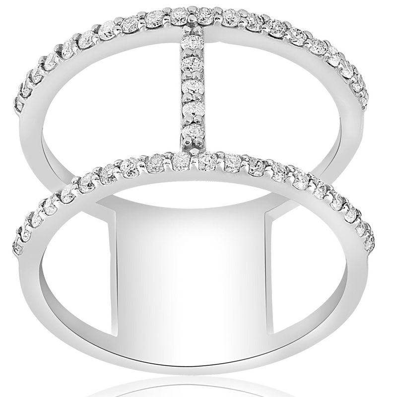 Pompeii3 1/2ct Designer Diamond Right Hand Wide H Shape Fashion Ring 10K White Gold, 1 of 5
