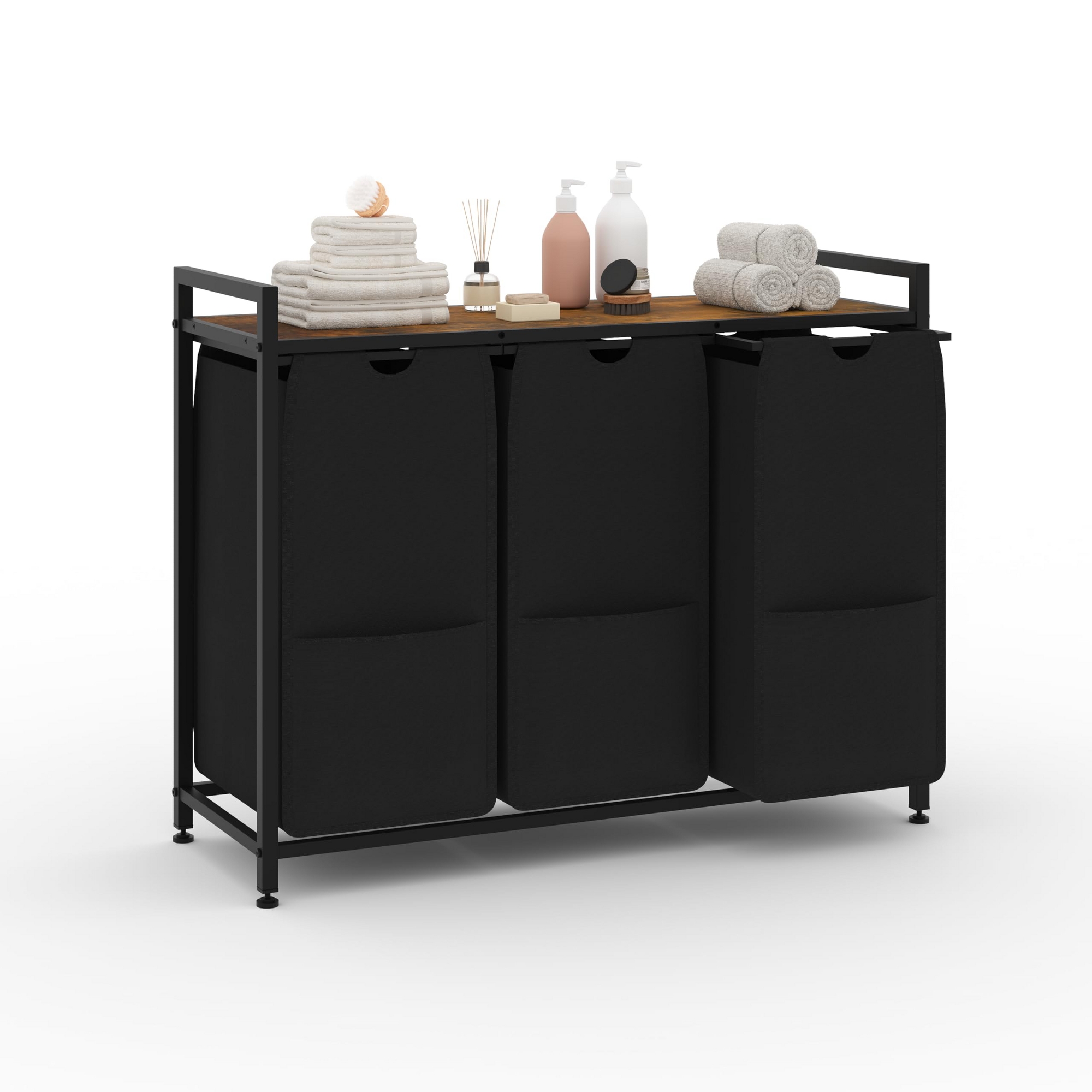 3 Section Laundry Sorter with Shelf, Triple Pull-Out Laundry Hamper with Removable Bags, Freestanding Organizer