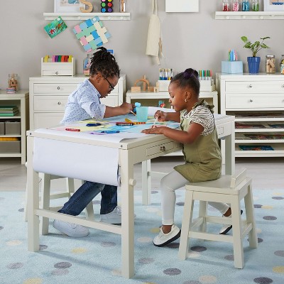 Costway Kids Art Table & Chairs Set Wooden Drawing Desk With Paper Roll  Storage Shelf Bins : Target