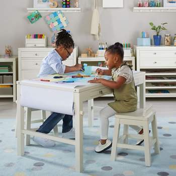 Martha Stewart Crafting Kids' Art Table and Paper Roll: Easy-to-Clean Wooden Activity Desk for Drawing and Painting