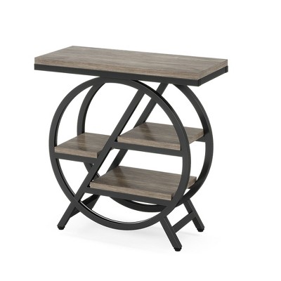 Lirago, End Table Small Side Table with Storage Shelves, Metal Frame & Tabletop for Living Room/Bedroom, 25.59"L x 11.81"D x 26.18"H, Gray