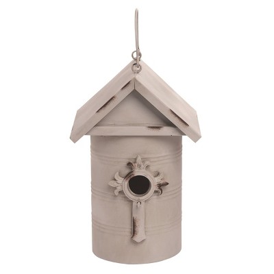 Transpac Metal 11 in. White Spring Birdhouse with Cross Decor