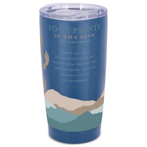 Elanze Designs 20 oz Stainless Steel On the Go Insulated Travel Tumbler With Push Top Lid, Classic Footprint in the Sand Poem Blue - 1 of 4