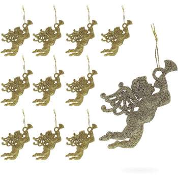 Okuna Outpost 10 Pack Gold Glitter Angel Christmas Tree Ornaments, Christmas Decorations Holiday Decor, 5.1 x 3.14 in