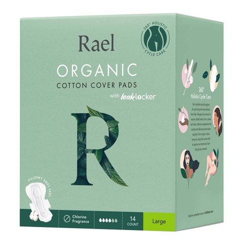 Rael Organic Cotton Cover Large Menstrual Fragrance Free Pads - Unscented - 14ct - image 1 of 4