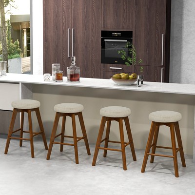 26" Brown Metal Backless Swivel Barstools with Linen Seat