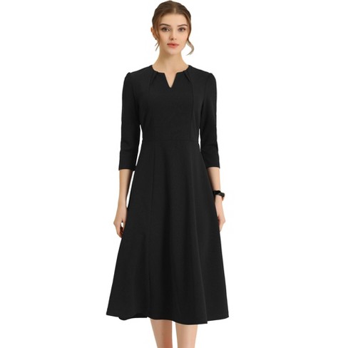 Allegra K Women's Elegant Split Neck Pockets 3/4 Sleeve Work A-line Dress :  Target