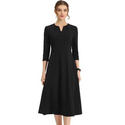 Criss-Cross Neck Three-Quarter-Length SLV with Side Pockets Dress