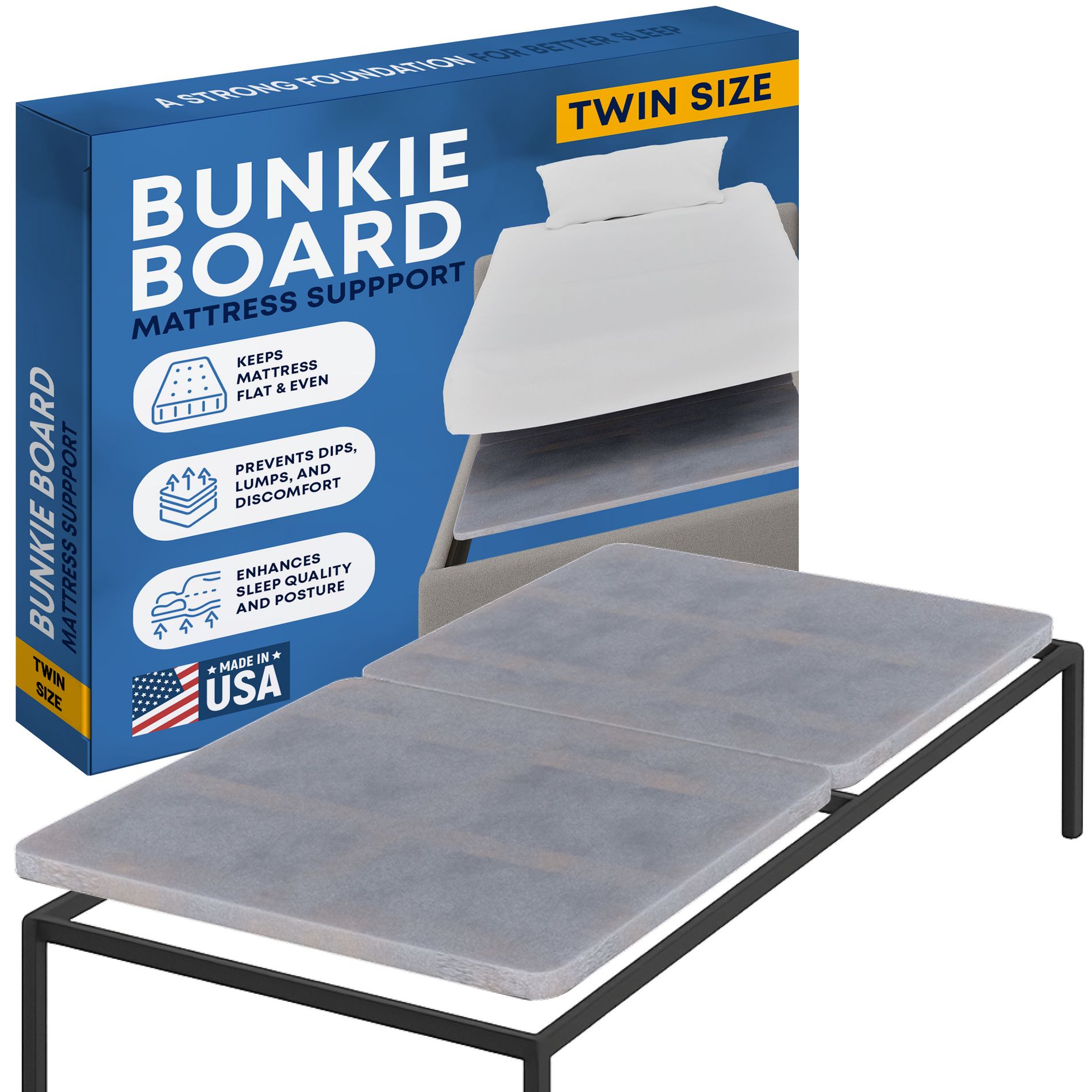 Continental Sleep, 1.5” Split Wood Bunkie Board Twin Size, Bunkieboard for Bed Support. Low Profile Support, Slatted Design, Box Spring Alternative.