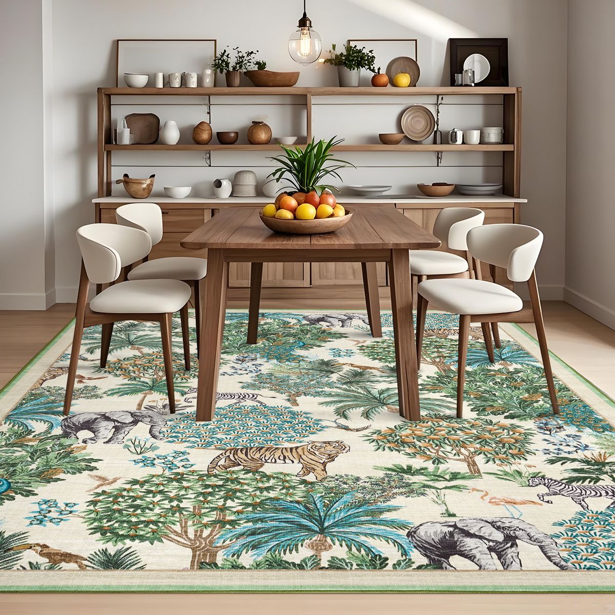 Forest Rug Washable Area Rugs for Living Room Bedroom Jungle Animal Print Rug Soft Non Slip Low Pile Throw Rug - thumbnail 2