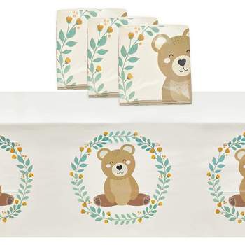 Sparkle and Bash 3 Pack Bear Plastic Party Tablecloths, 54" x 108" Rectangular Table Covers for Birthday Baby Shower
