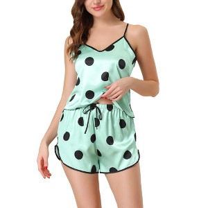 cheibear Women's Silky Satin Sleepwear Nightwear Cami Tops with Shorts Loungewear Pajamas Set - 1 of 4