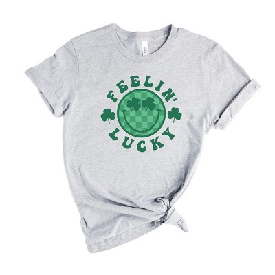 Simply Sage Market Women's Feelin Lucky Checkered Smiley Short Sleeve Graphic Tee