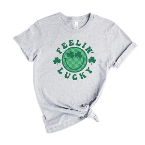Simply Sage Market Women's Feelin Lucky Checkered Smiley Short Sleeve Graphic Tee - 1 of 3
