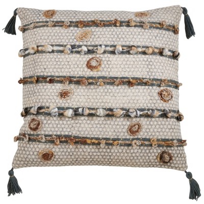 Saro Lifestyle Block Print Embroidered Pillow - Down Filled, 22" Square, Clay