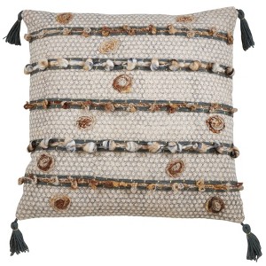 Saro Lifestyle Block Print Embroidered Pillow - Down Filled, 22" Square, Clay - 1 of 2