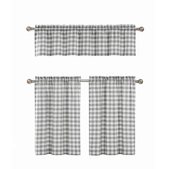 GoodGram Gray & White Cotton Blend Gingham Tartan Country Plaid Kitchen Curtain Set - 58 in. W x 15 in. L