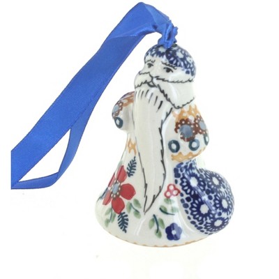 Blue Rose Polish Pottery Red Daisy Father Christmas Ornament