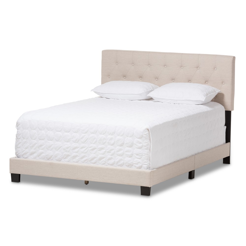 Photos - Bed Frame Queen Cassandra Modern and Contemporary Fabric Upholstered Bed Light Beige