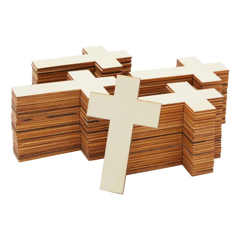 Juvale 100 Pack Unfinished Wooden Crosses for Crafts, Wood Cross Bulk for Church, First Communion, Sunday School (4 x 3 In), 1 of 10