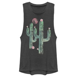 Juniors Womens Lost Gods Watercolor Cactus Festival Muscle Tee - 1 of 4