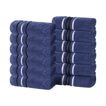 Zero Twist Cotton Solid and Floral Jacquard Face Towel Washcloth Set of 12 by Blue Nile Mills