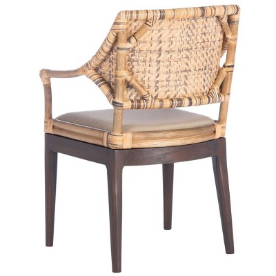 Carlo Transitional Rattan Arm Chair with Honey Mahogany Legs