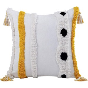 TackView Throw Pillow Cover 18x18, Woven Tufted Pillow Case with Tassels, Neutral Yellow Rustic Cushion Cover for Couch, Sofa & Bedroom,red - 1 of 4
