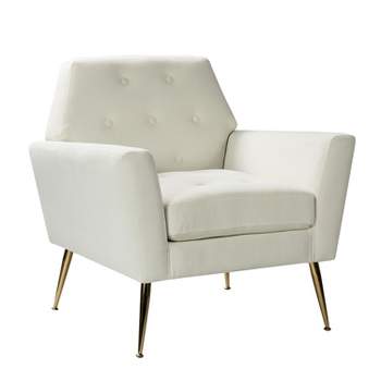 Maris Velvet Tufted  Living Room Armchair with Metal Base and angular frame backrest  | Karat Home