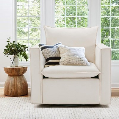 34 Wide Swivel Accent Chair, Upholstered Armchair with Plump Back Pillow for Living Room, Bedroom, Reading Corner, or Lounge Area - Beige