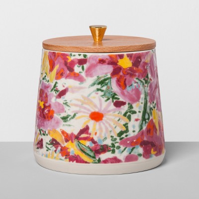 Floral Stoneware Canister with Wood Lid L Pink - Opalhouse™
