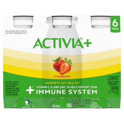Activia+ Probiotic Strawberry Lowfat Yogurt Drinks - 6ct/3.1 fl oz