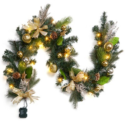 CuisinSmart Christmas Garland, 6 Ft Pre-Lit Christmas Garland Decorations with Ribbon Bows, Ball Ornaments