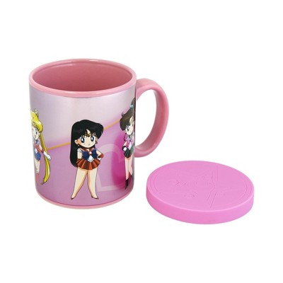 Sailor Moon Pink Ceramic Mug with Plastic Lid, 16 oz