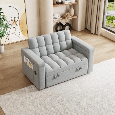 GDFStudio Oona Contemporary 65'' 2-Seater Foldable Conversible Velvet Upholstered Sofa Bed with Adjustable Backrest